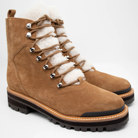 Marc Fisher Shoes - Marc Fisher LTD IZZIE Dark Brown Suede Genuine Shearling Lugsole Boots SIZE 9.5